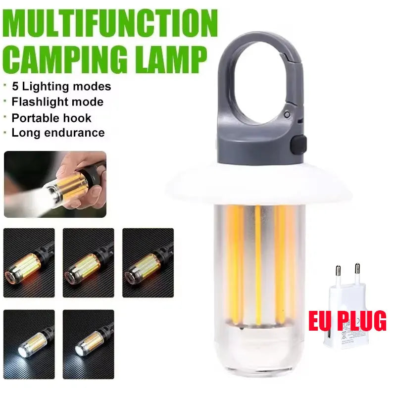 Lot de 2 Lampes Torche de Camping Rechargeable avec Mousqueton 5 Modes d’Éclairage & 8 LED - Idéale Tente, Randonnée & Extérieur
