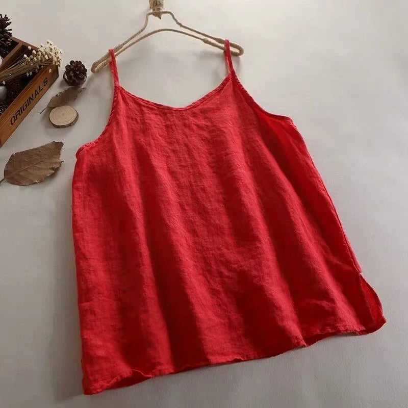 Lot de 2 Débardeurs Femme en Lin & Coton – Col V & Coupe Ample