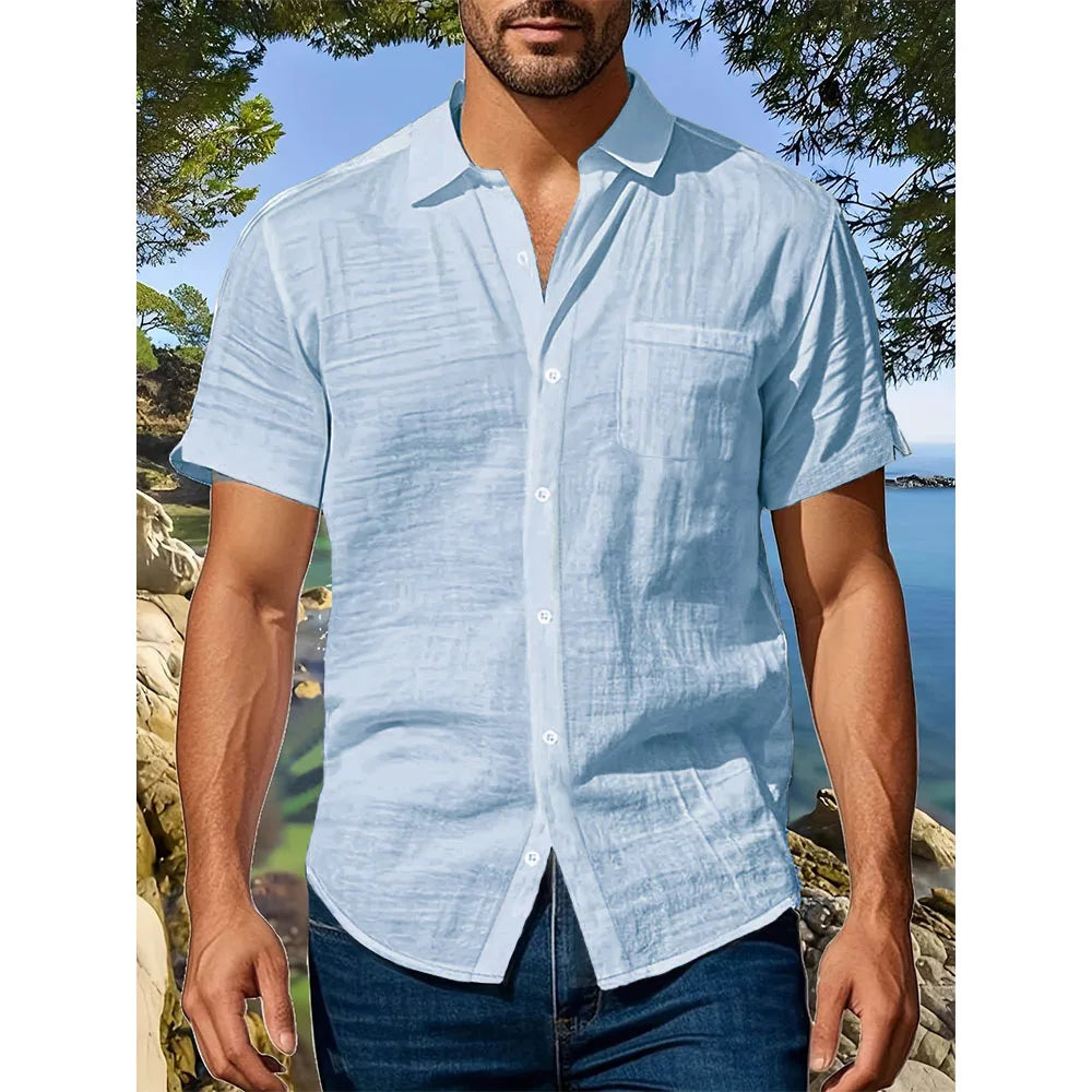Chemise Décontractée Style Bord de Mer en Coton & Lin – Homme