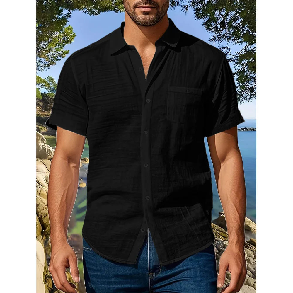 Chemise Décontractée Style Bord de Mer en Coton & Lin – Homme