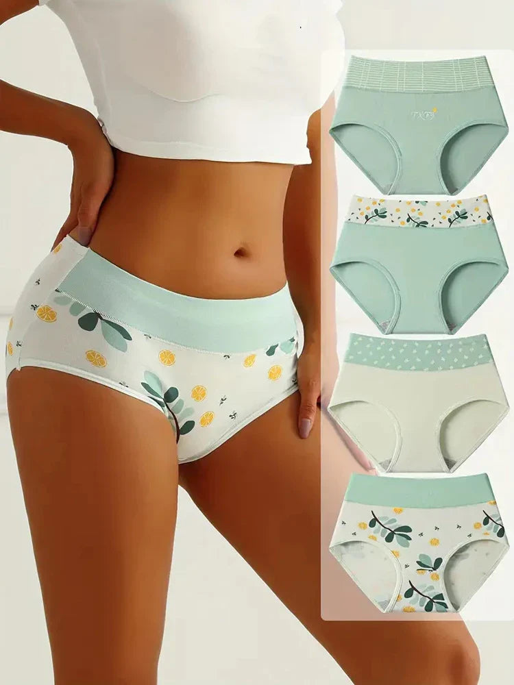 4-Pack Women's High-Waisted Briefs — cotton, breathable, printed