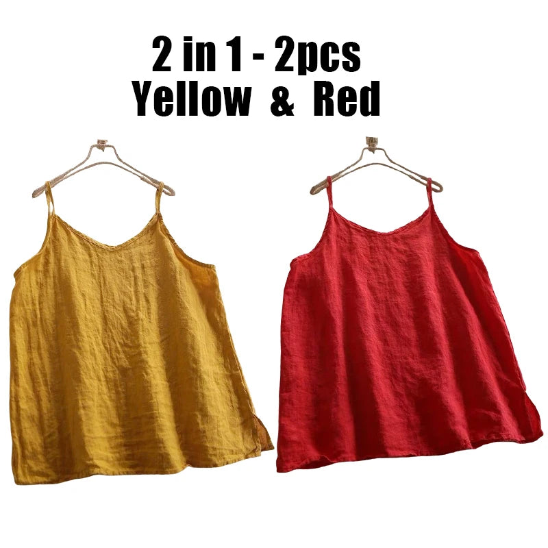 Lot de 2 Débardeurs Femme en Lin & Coton – Col V & Coupe Ample