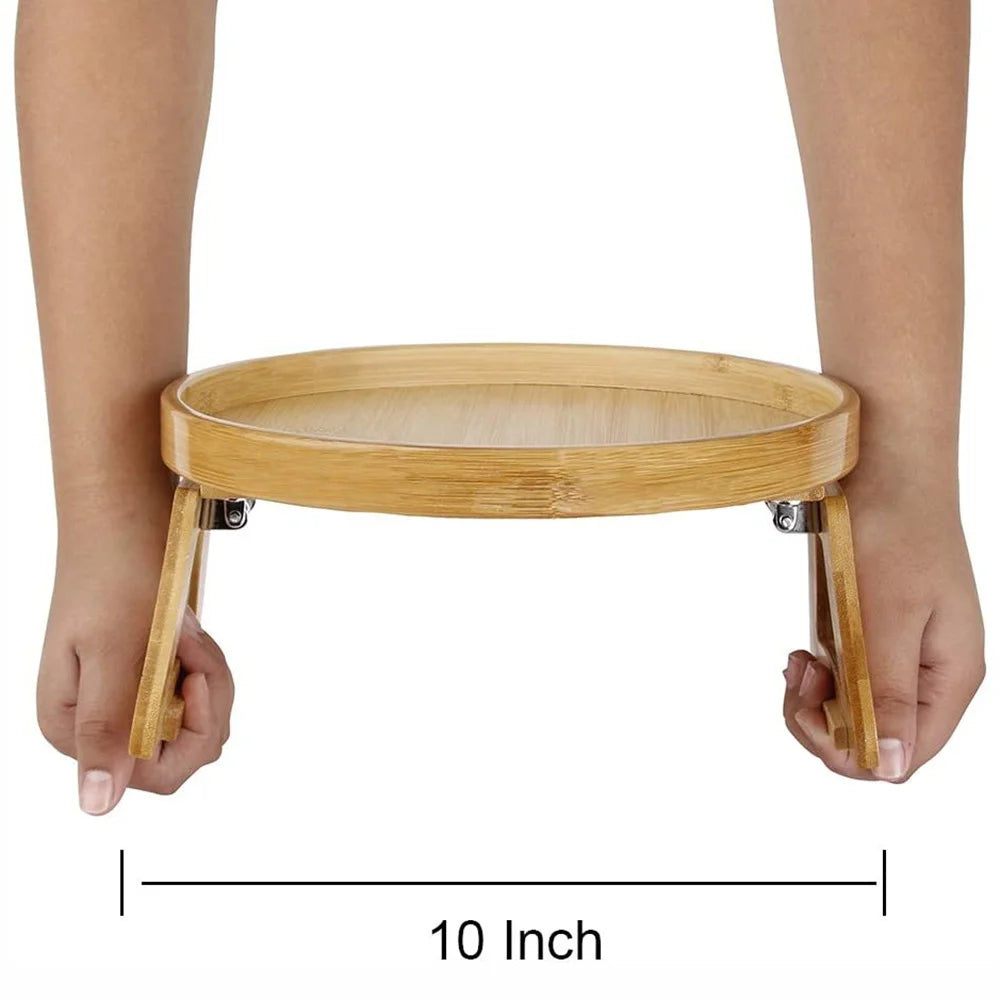 Plateau bambou pliable pour accoudoir de canapé — snacks, boissons & télécommande