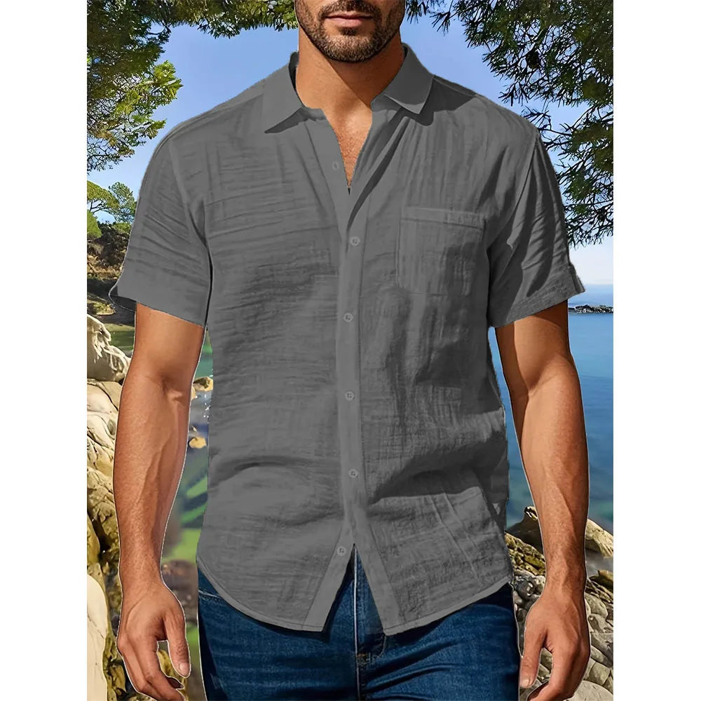 Chemise Décontractée Style Bord de Mer en Coton & Lin – Homme