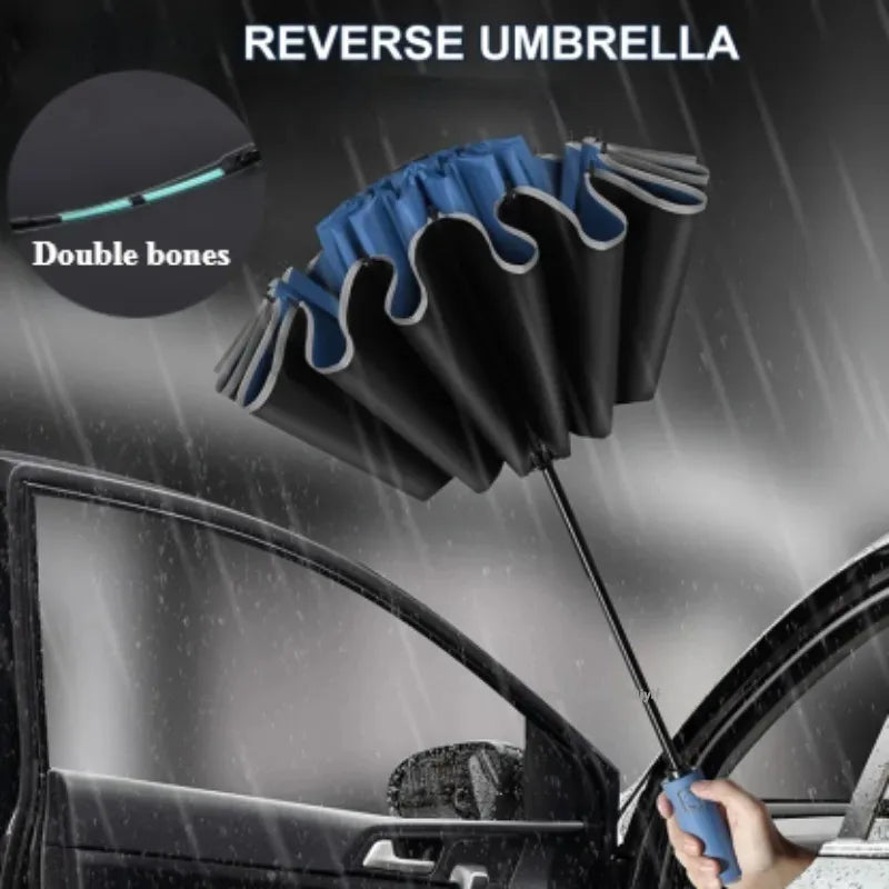Parapluie Inversé, Automatique & Coupe-Vent à 20 Baleines, Bande Réfléchissante et Protection UV