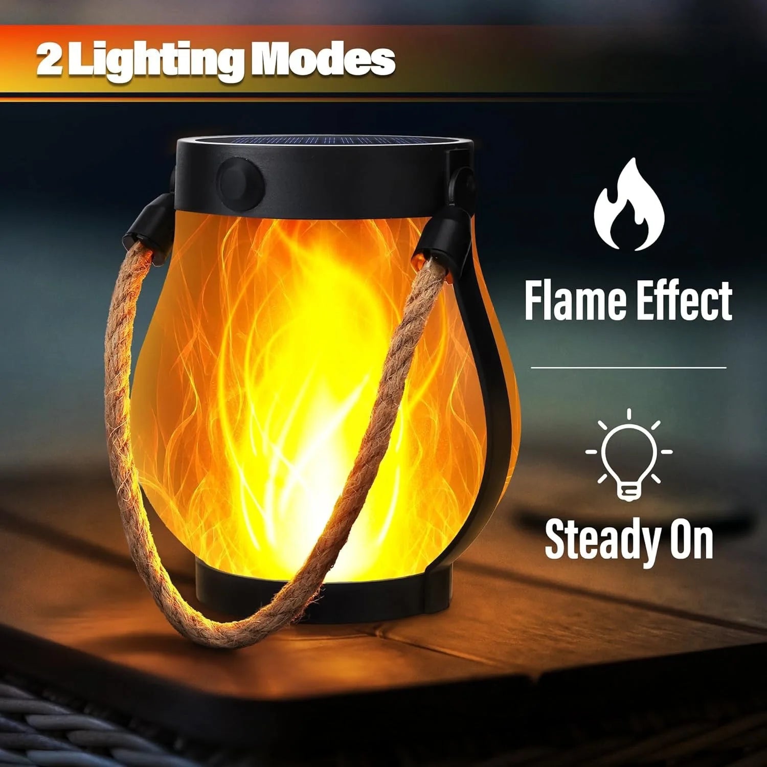 Lanterne Solaire à Flamme 3D Vacillante — Design Étanche