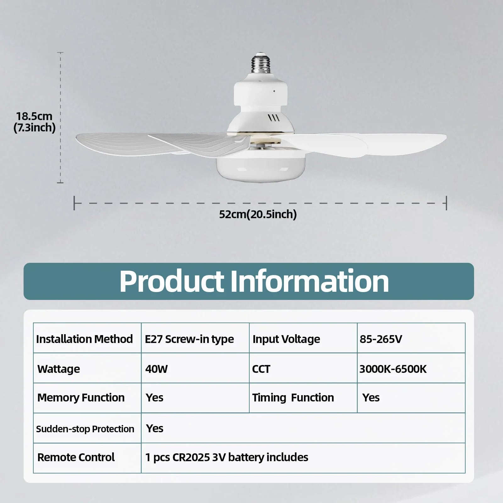 Plafonnier LED 40W avec ventilateur et télécommande