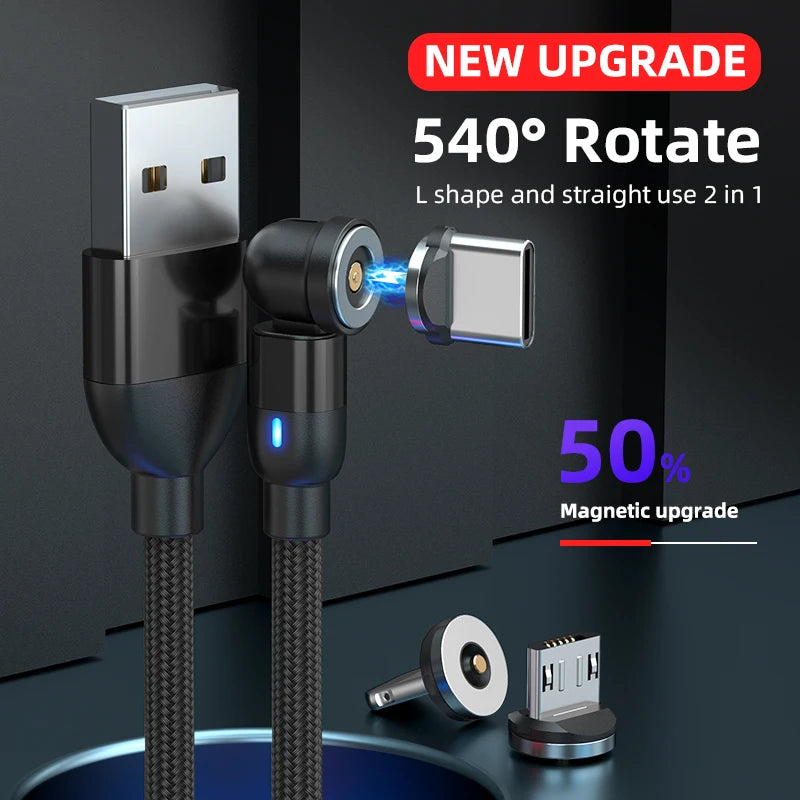 Câble Magnétique USB 3 en 1 à Rotation 540° - 3 mètres
