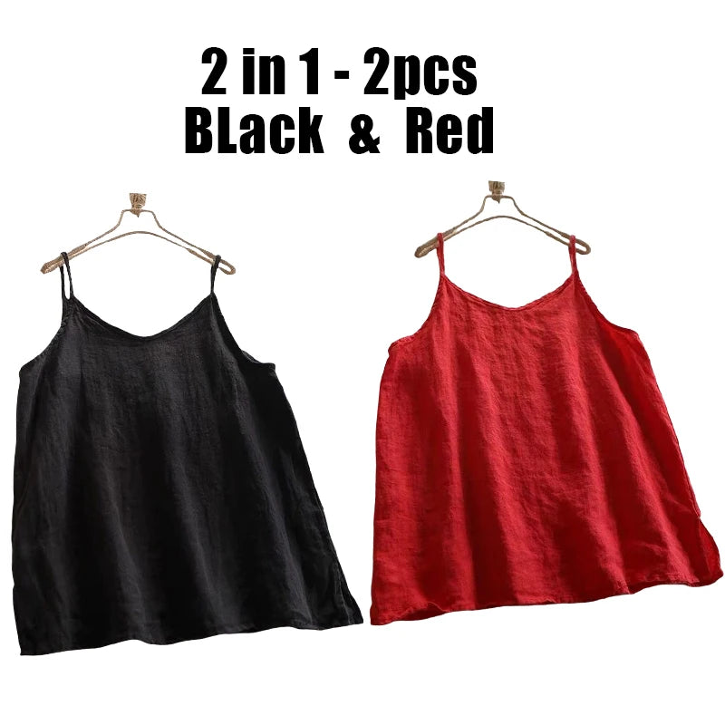Lot de 2 Débardeurs Femme en Lin & Coton – Col V & Coupe Ample