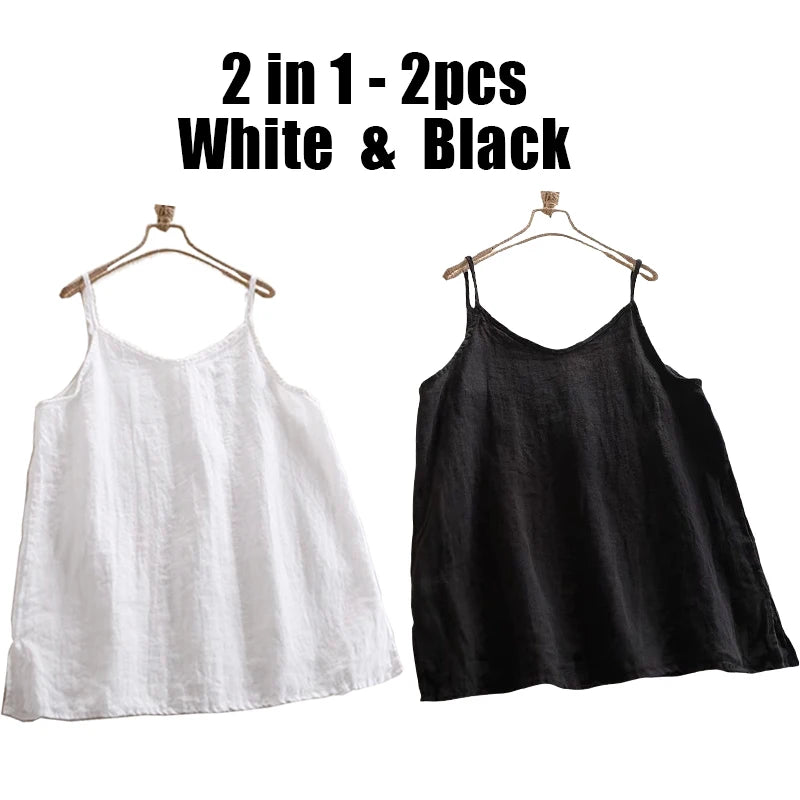 Lot de 2 Débardeurs Femme en Lin & Coton – Col V & Coupe Ample