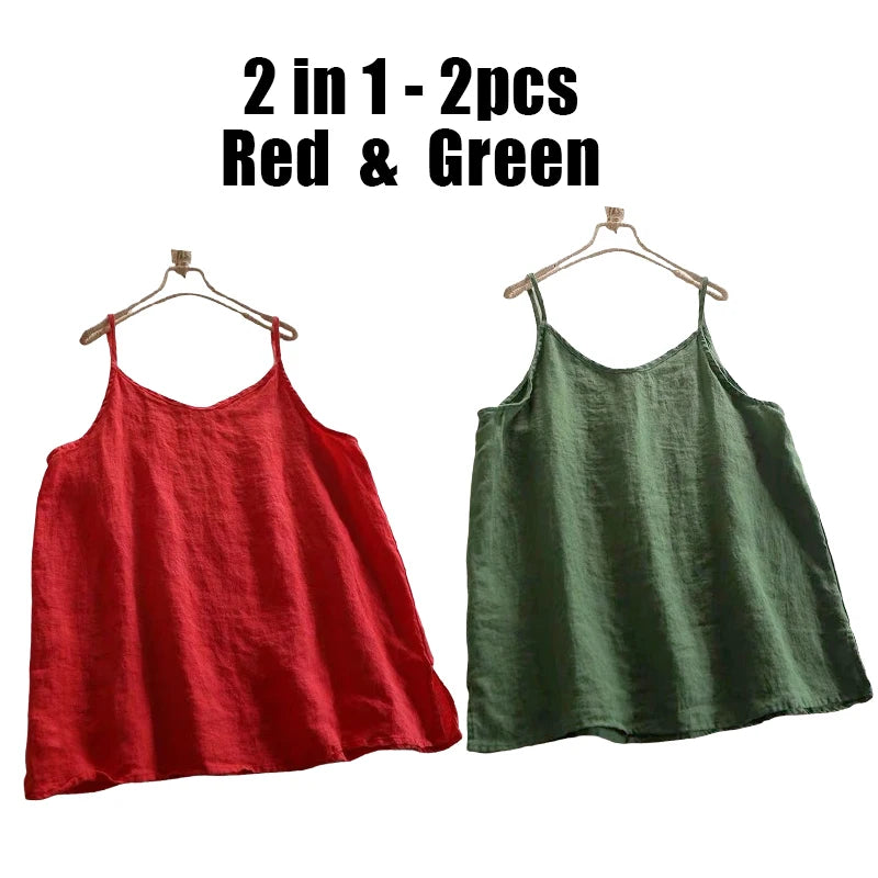 Lot de 2 Débardeurs Femme en Lin & Coton – Col V & Coupe Ample