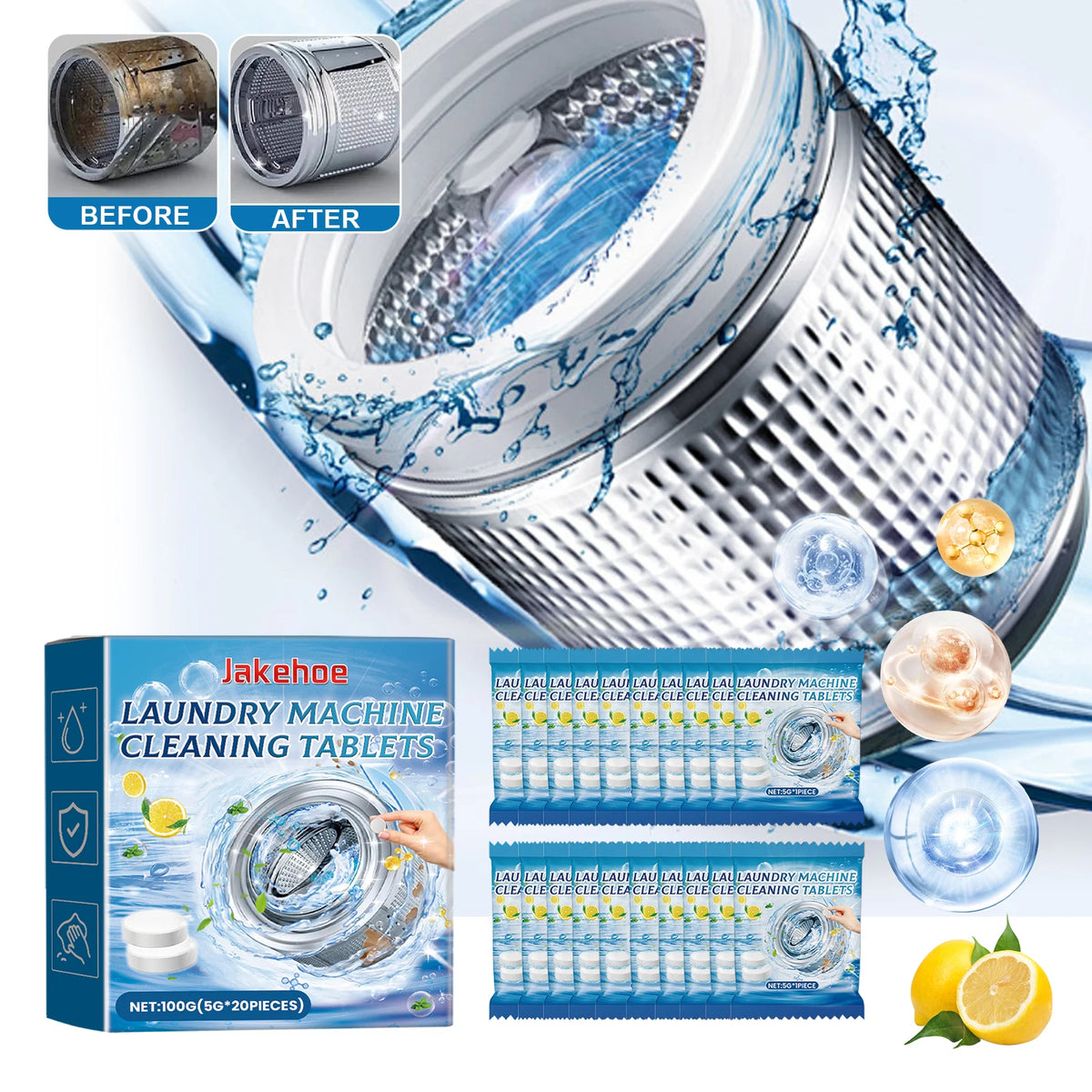 40 Pastilles Nettoyantes pour Machine à Laver – Nettoyage en Profondeur, Anti-Odeurs & Dissolution Rapide – Parfum Longue Durée