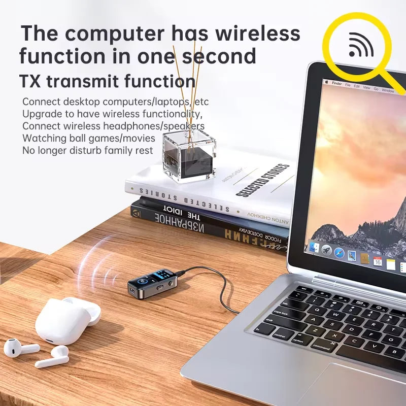 Adaptateur Bluetooth 5.4 4-en-1 – Récepteur & Transmetteur Audio AUX avec Écran LED
