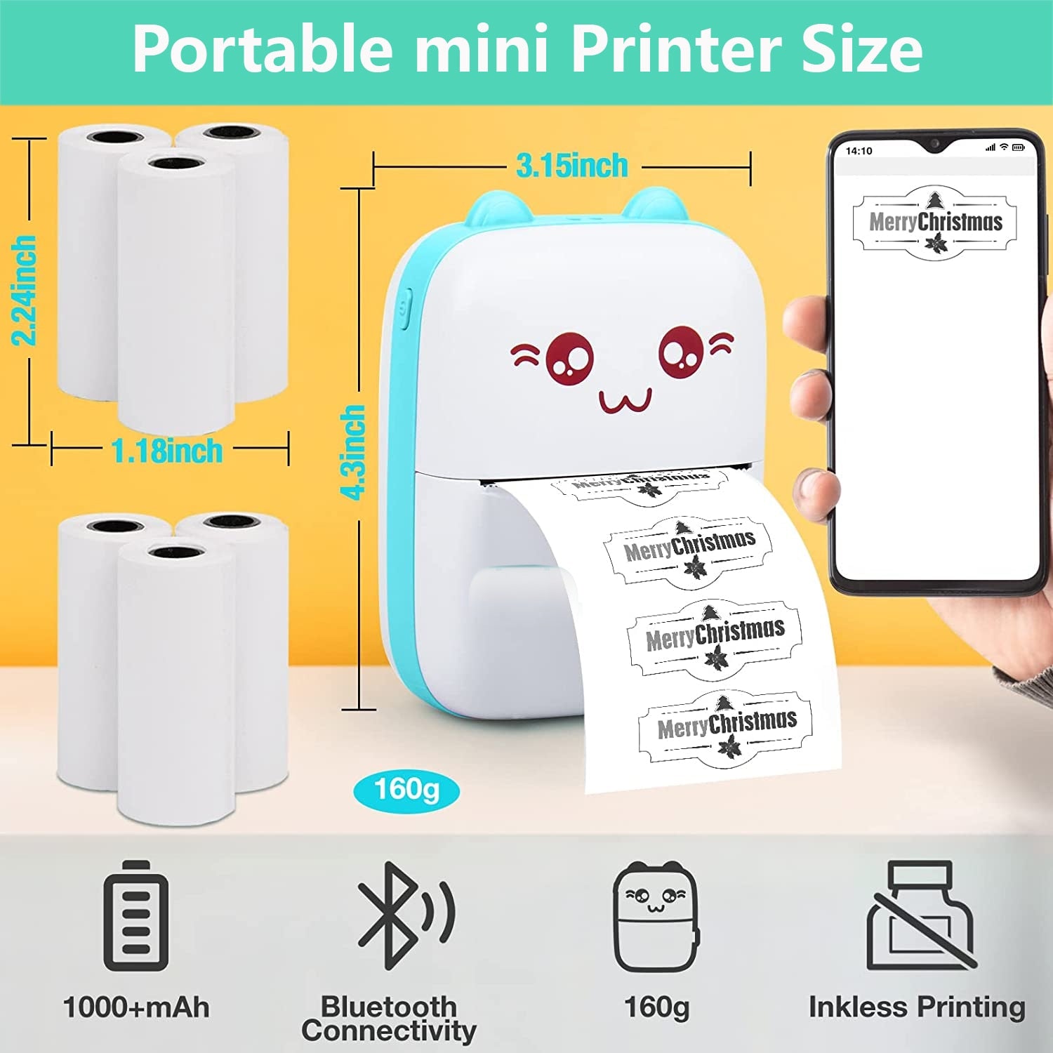 Mini Imprimante thermique sans fil + 10 Rouleaux OFFERTS